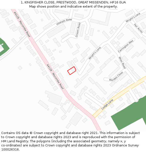 1, KINGFISHER CLOSE, PRESTWOOD, GREAT MISSENDEN, HP16 0UA: Location map and indicative extent of plot