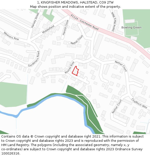 1, KINGFISHER MEADOWS, HALSTEAD, CO9 2TW: Location map and indicative extent of plot