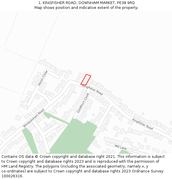 1, KINGFISHER ROAD, DOWNHAM MARKET, PE38 9RQ: Location map and indicative extent of plot