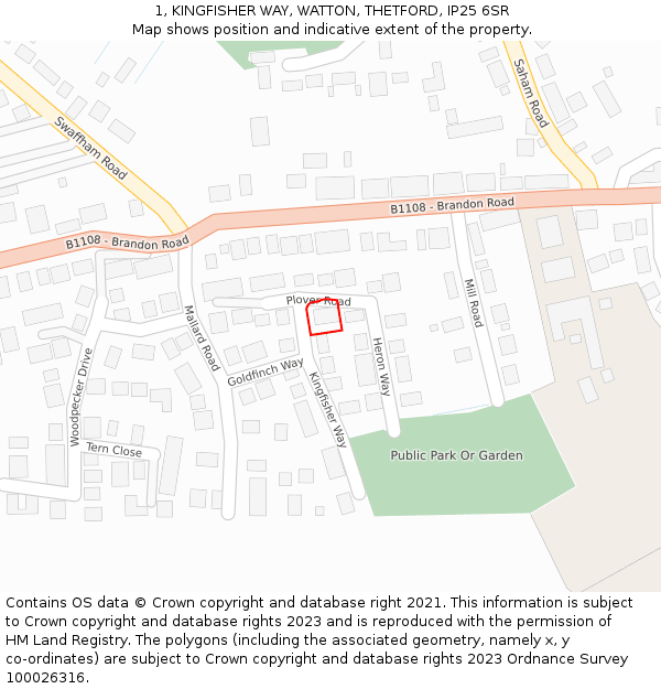 1, KINGFISHER WAY, WATTON, THETFORD, IP25 6SR: Location map and indicative extent of plot