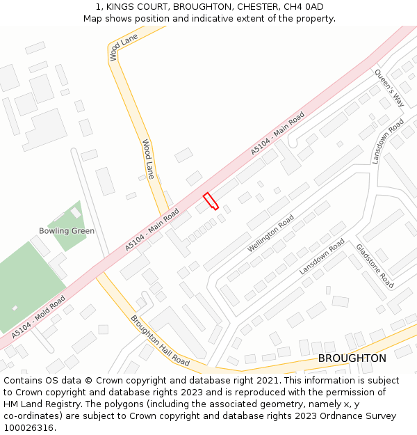 1, KINGS COURT, BROUGHTON, CHESTER, CH4 0AD: Location map and indicative extent of plot