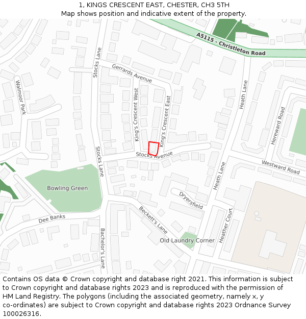 1, KINGS CRESCENT EAST, CHESTER, CH3 5TH: Location map and indicative extent of plot