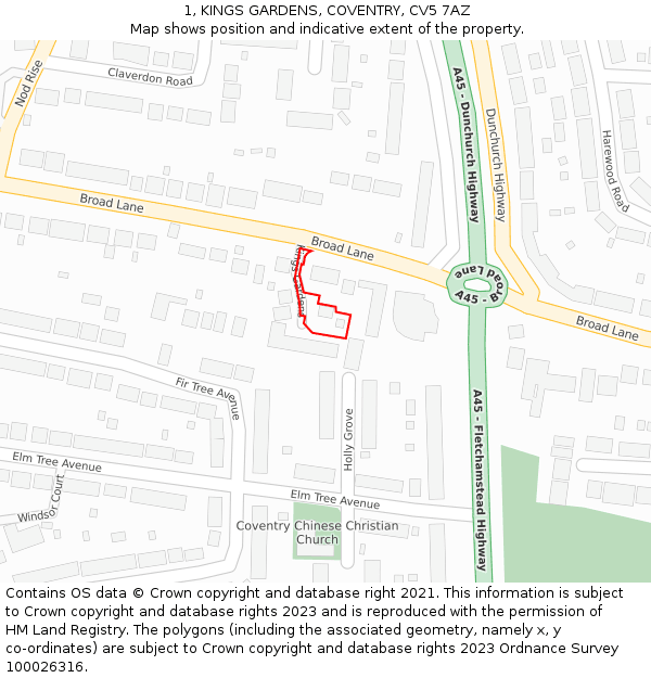1, KINGS GARDENS, COVENTRY, CV5 7AZ: Location map and indicative extent of plot