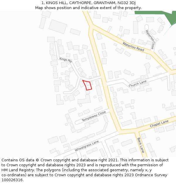 1, KINGS HILL, CAYTHORPE, GRANTHAM, NG32 3DJ: Location map and indicative extent of plot