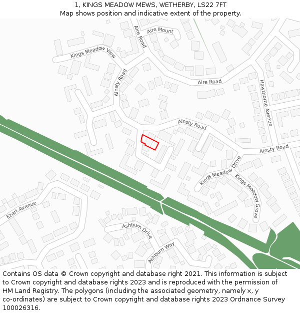 1, KINGS MEADOW MEWS, WETHERBY, LS22 7FT: Location map and indicative extent of plot