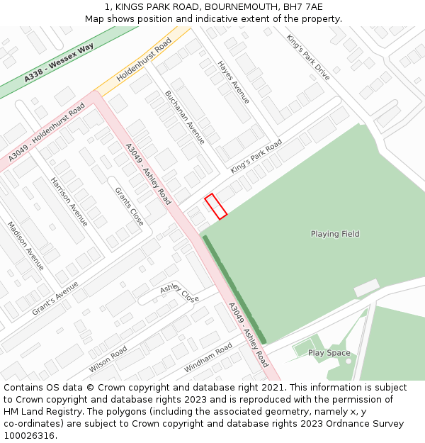 1, KINGS PARK ROAD, BOURNEMOUTH, BH7 7AE: Location map and indicative extent of plot