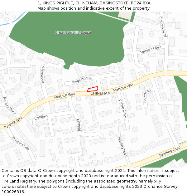 1, KINGS PIGHTLE, CHINEHAM, BASINGSTOKE, RG24 8XX: Location map and indicative extent of plot