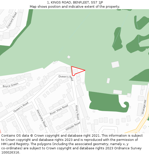 1, KINGS ROAD, BENFLEET, SS7 1JP: Location map and indicative extent of plot