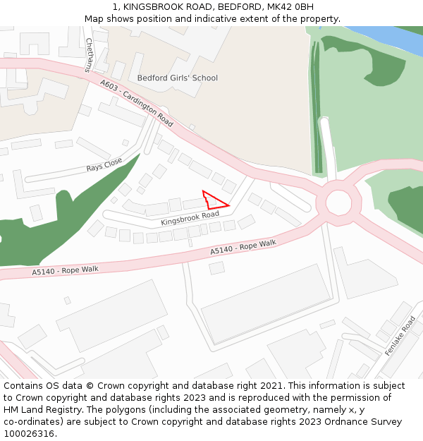 1, KINGSBROOK ROAD, BEDFORD, MK42 0BH: Location map and indicative extent of plot