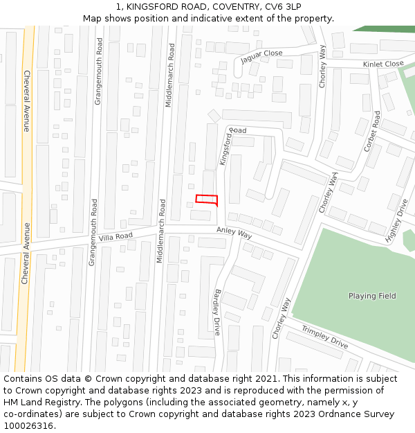 1, KINGSFORD ROAD, COVENTRY, CV6 3LP: Location map and indicative extent of plot