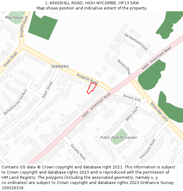 1, KINGSHILL ROAD, HIGH WYCOMBE, HP13 5AW: Location map and indicative extent of plot