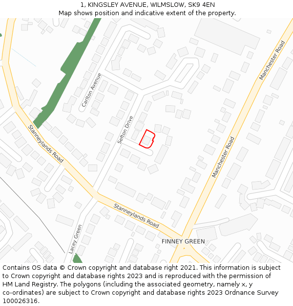 1, KINGSLEY AVENUE, WILMSLOW, SK9 4EN: Location map and indicative extent of plot