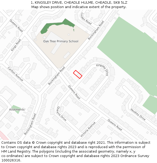 1, KINGSLEY DRIVE, CHEADLE HULME, CHEADLE, SK8 5LZ: Location map and indicative extent of plot