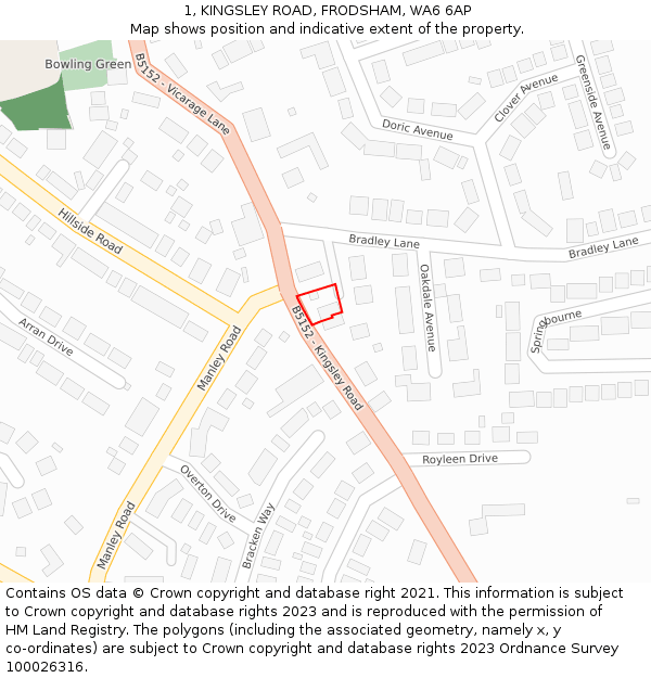 1, KINGSLEY ROAD, FRODSHAM, WA6 6AP: Location map and indicative extent of plot