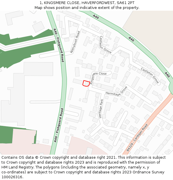 1, KINGSMERE CLOSE, HAVERFORDWEST, SA61 2PT: Location map and indicative extent of plot