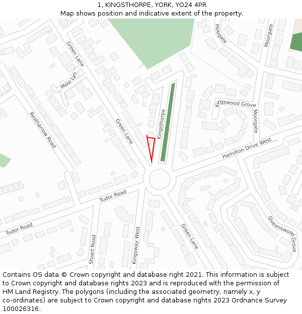 1, KINGSTHORPE, YORK, YO24 4PR: Location map and indicative extent of plot