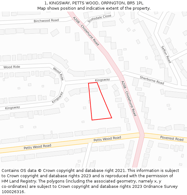 1, KINGSWAY, PETTS WOOD, ORPINGTON, BR5 1PL: Location map and indicative extent of plot