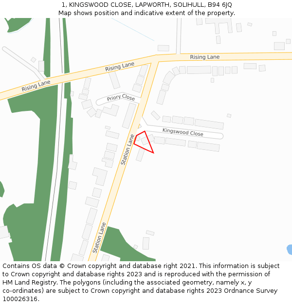 1, KINGSWOOD CLOSE, LAPWORTH, SOLIHULL, B94 6JQ: Location map and indicative extent of plot