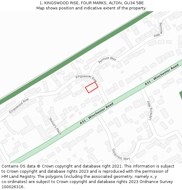 1, KINGSWOOD RISE, FOUR MARKS, ALTON, GU34 5BE: Location map and indicative extent of plot