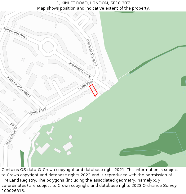 1, KINLET ROAD, LONDON, SE18 3BZ: Location map and indicative extent of plot