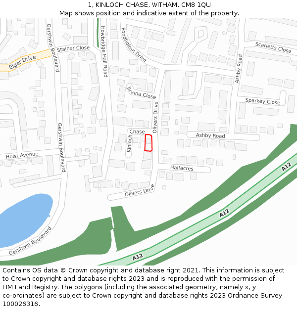 1, KINLOCH CHASE, WITHAM, CM8 1QU: Location map and indicative extent of plot