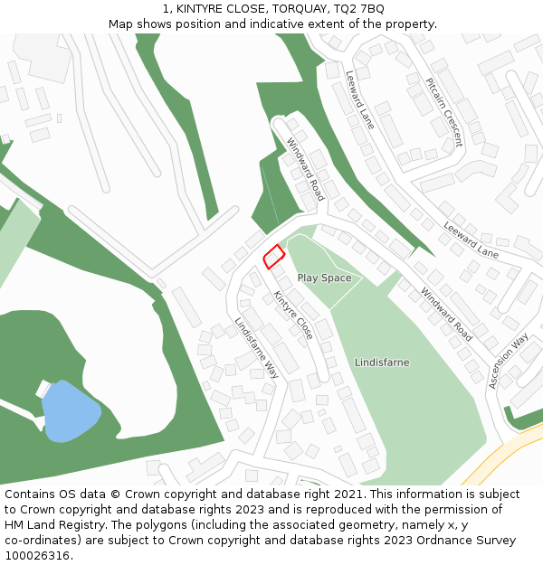 1, KINTYRE CLOSE, TORQUAY, TQ2 7BQ: Location map and indicative extent of plot