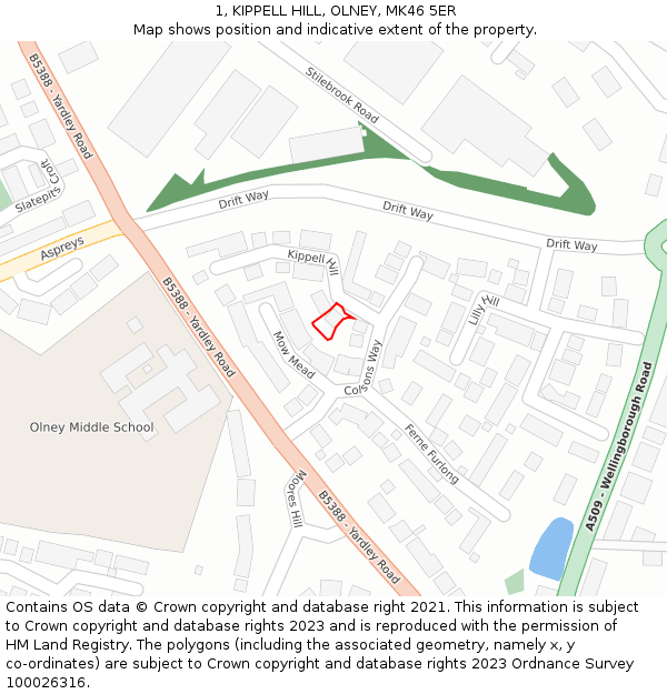 1, KIPPELL HILL, OLNEY, MK46 5ER: Location map and indicative extent of plot