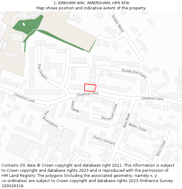 1, KIRKHAM WAY, AMERSHAM, HP6 6FW: Location map and indicative extent of plot