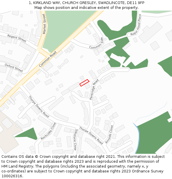 1, KIRKLAND WAY, CHURCH GRESLEY, SWADLINCOTE, DE11 9FP: Location map and indicative extent of plot