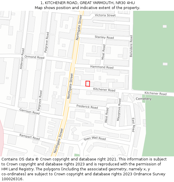 1, KITCHENER ROAD, GREAT YARMOUTH, NR30 4HU: Location map and indicative extent of plot