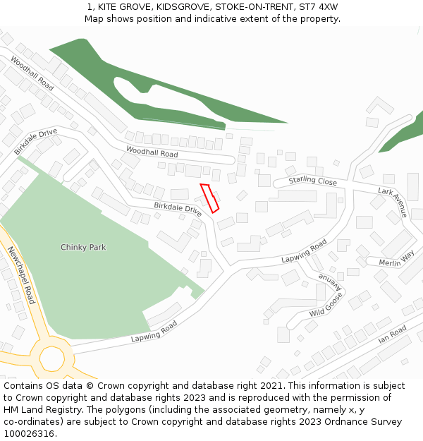 1, KITE GROVE, KIDSGROVE, STOKE-ON-TRENT, ST7 4XW: Location map and indicative extent of plot