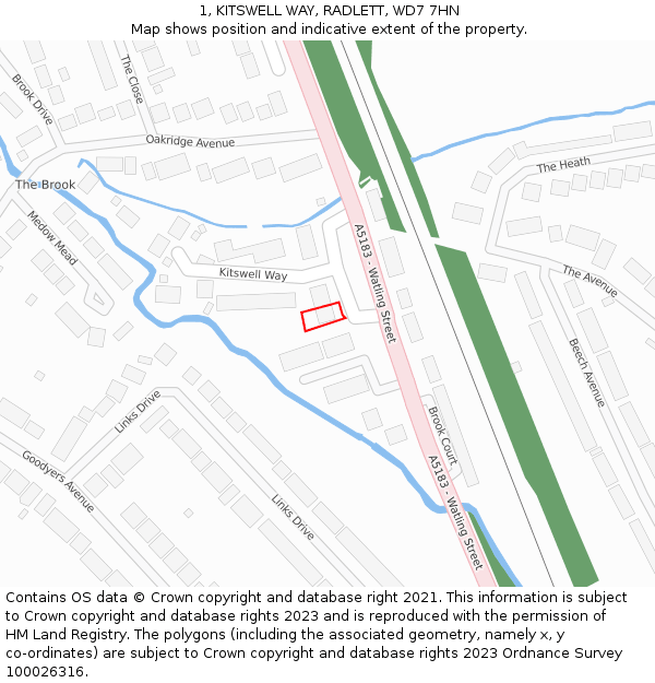 1, KITSWELL WAY, RADLETT, WD7 7HN: Location map and indicative extent of plot