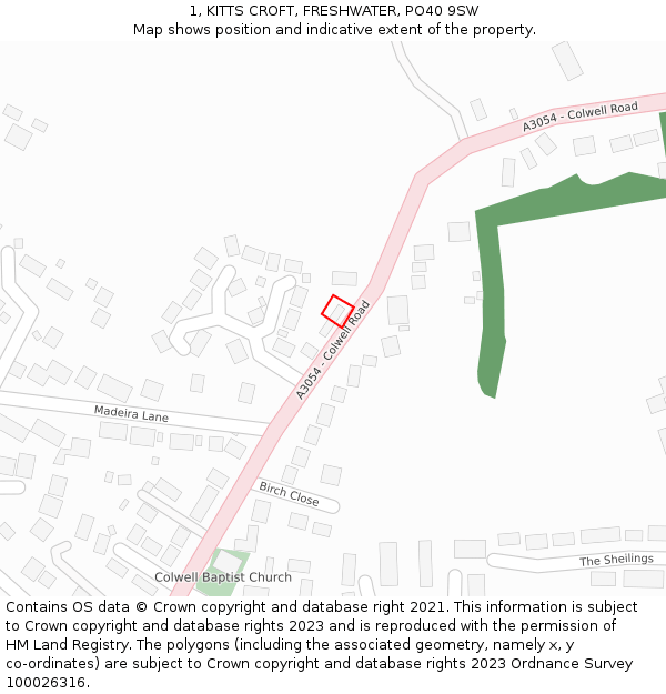 1, KITTS CROFT, FRESHWATER, PO40 9SW: Location map and indicative extent of plot