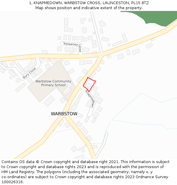 1, KNAPMEDOWN, WARBSTOW CROSS, LAUNCESTON, PL15 8TZ: Location map and indicative extent of plot