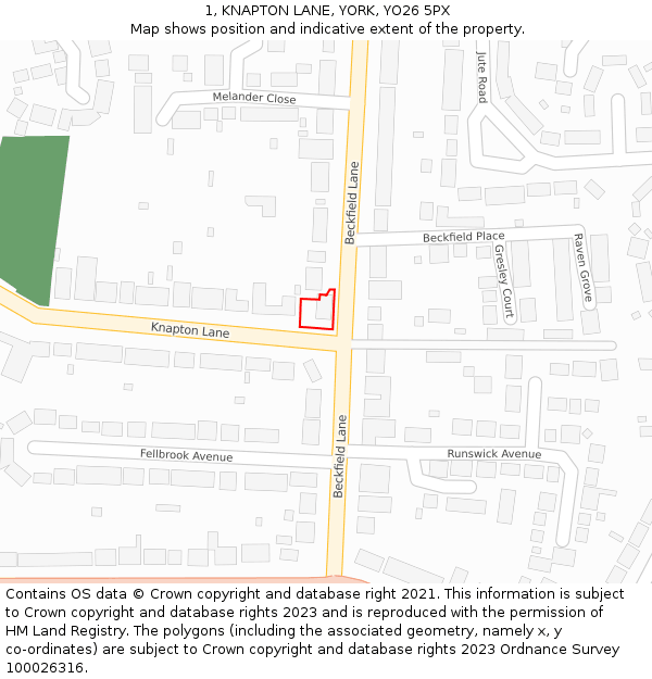 1, KNAPTON LANE, YORK, YO26 5PX: Location map and indicative extent of plot