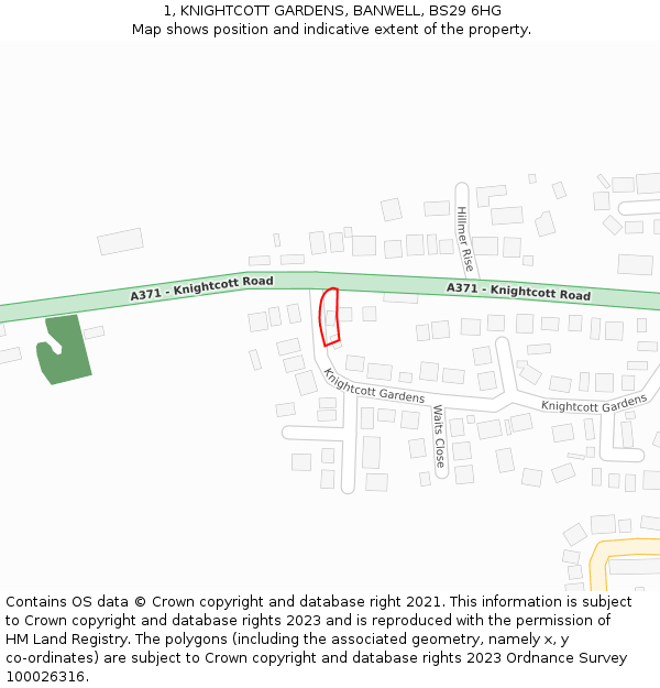 1, KNIGHTCOTT GARDENS, BANWELL, BS29 6HG: Location map and indicative extent of plot