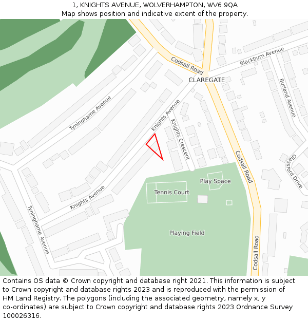 1, KNIGHTS AVENUE, WOLVERHAMPTON, WV6 9QA: Location map and indicative extent of plot