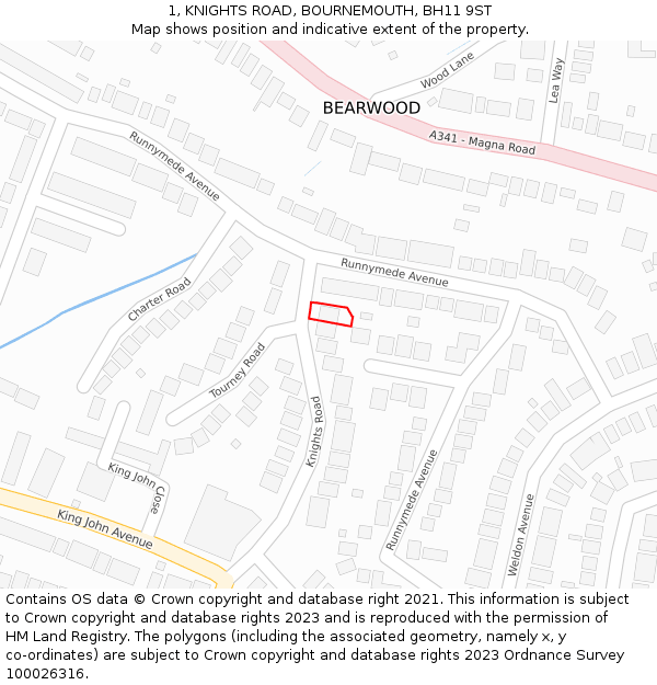 1, KNIGHTS ROAD, BOURNEMOUTH, BH11 9ST: Location map and indicative extent of plot