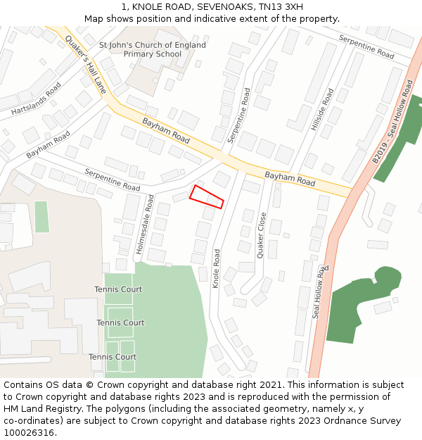 1, KNOLE ROAD, SEVENOAKS, TN13 3XH: Location map and indicative extent of plot