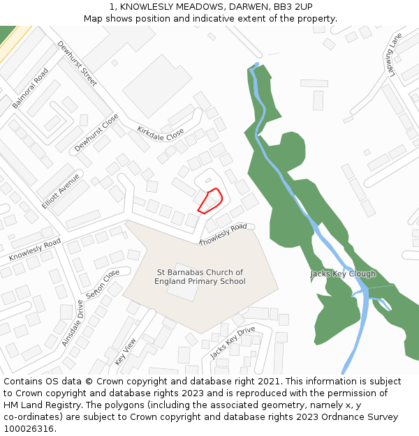 1, KNOWLESLY MEADOWS, DARWEN, BB3 2UP: Location map and indicative extent of plot