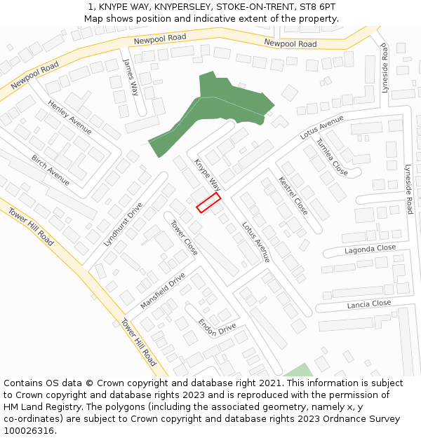 1, KNYPE WAY, KNYPERSLEY, STOKE-ON-TRENT, ST8 6PT: Location map and indicative extent of plot