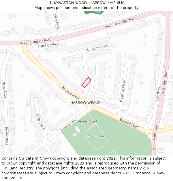 1, KYNASTON WOOD, HARROW, HA3 6UA: Location map and indicative extent of plot