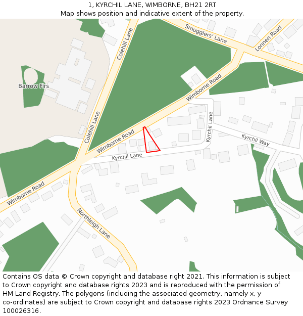 1, KYRCHIL LANE, WIMBORNE, BH21 2RT: Location map and indicative extent of plot