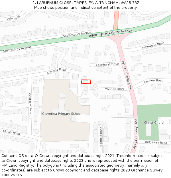 1, LABURNUM CLOSE, TIMPERLEY, ALTRINCHAM, WA15 7RZ: Location map and indicative extent of plot