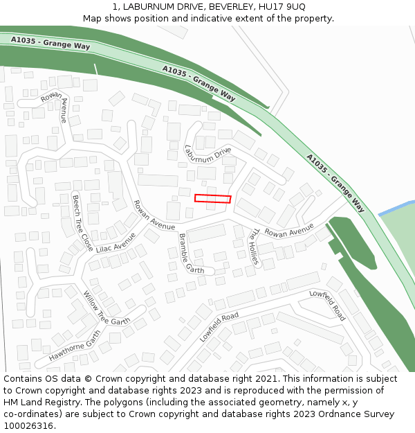 1, LABURNUM DRIVE, BEVERLEY, HU17 9UQ: Location map and indicative extent of plot