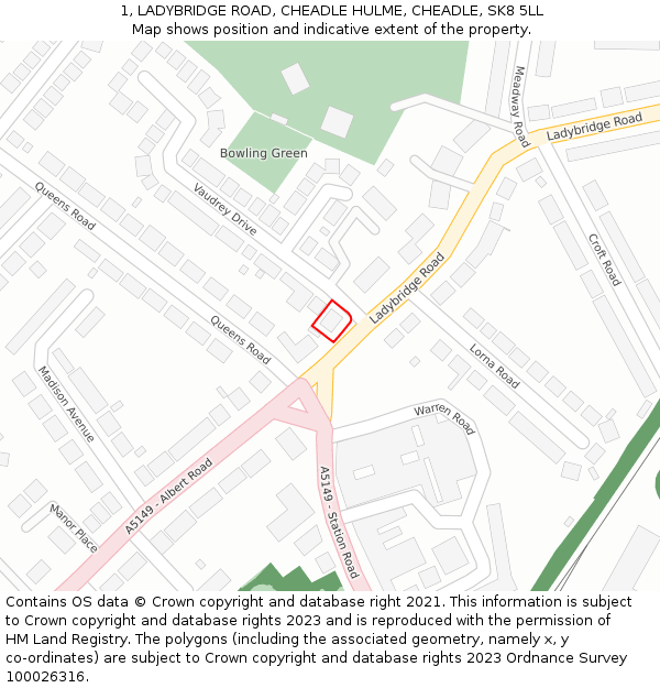 1, LADYBRIDGE ROAD, CHEADLE HULME, CHEADLE, SK8 5LL: Location map and indicative extent of plot