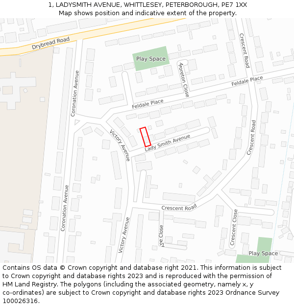 1, LADYSMITH AVENUE, WHITTLESEY, PETERBOROUGH, PE7 1XX: Location map and indicative extent of plot