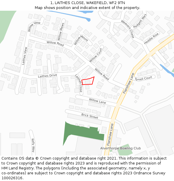 1, LAITHES CLOSE, WAKEFIELD, WF2 9TN: Location map and indicative extent of plot