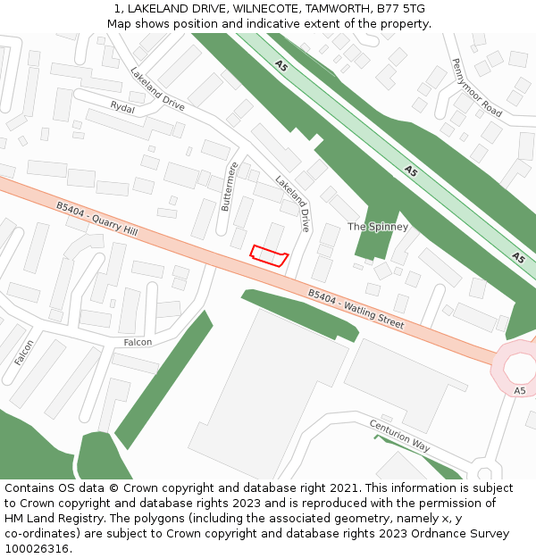 1, LAKELAND DRIVE, WILNECOTE, TAMWORTH, B77 5TG: Location map and indicative extent of plot
