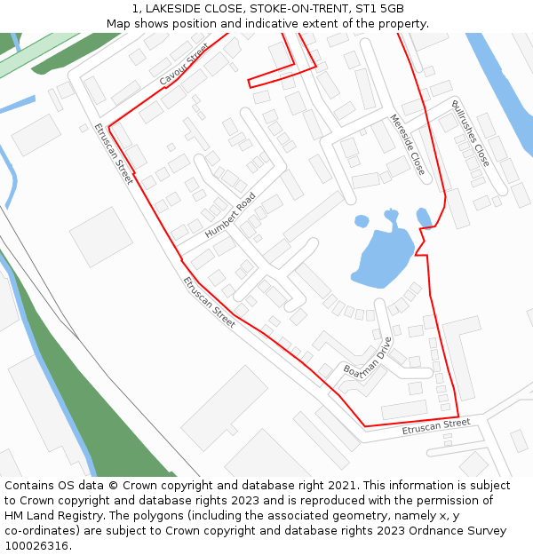 1, LAKESIDE CLOSE, STOKE-ON-TRENT, ST1 5GB: Location map and indicative extent of plot